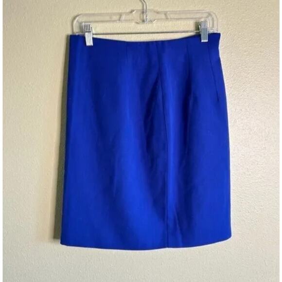 Harris Wallace Blue Wool Pencil Skirt Size 10 Fitted Lined Office Work Wear Zip - Picture 1 of 4